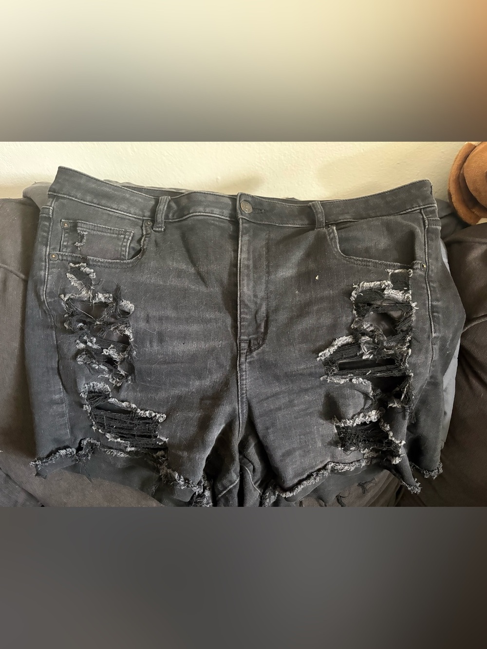 American Eagle Distressed Black Denim Cutoff Shorts